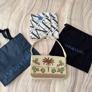 NEW! J. McLaughlin Rio Beaded Handbag in Palm Court Vignette Ivory/Brown $238